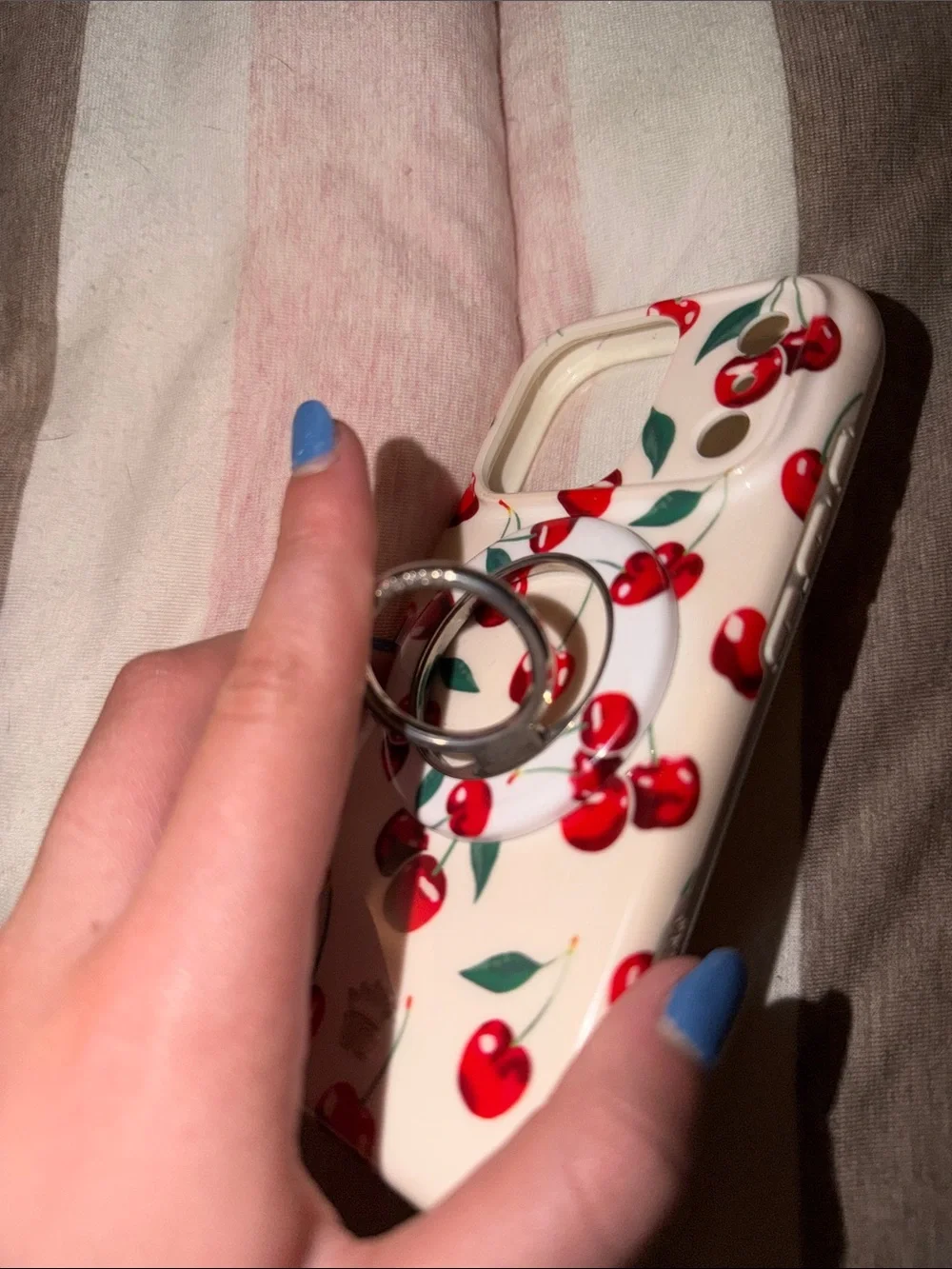Velvet Caviar Cherry Print Phone Case with Ring Holder - Cream, Red, Green